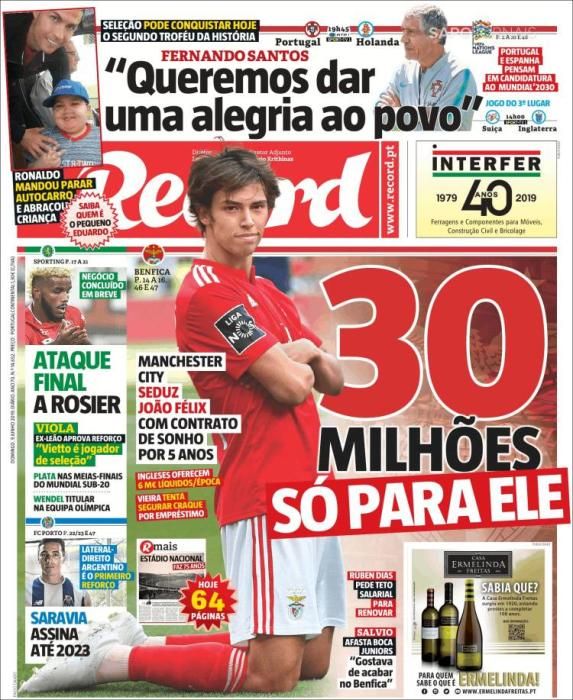 Portada RECORD domingo 9 de junio de 2019.