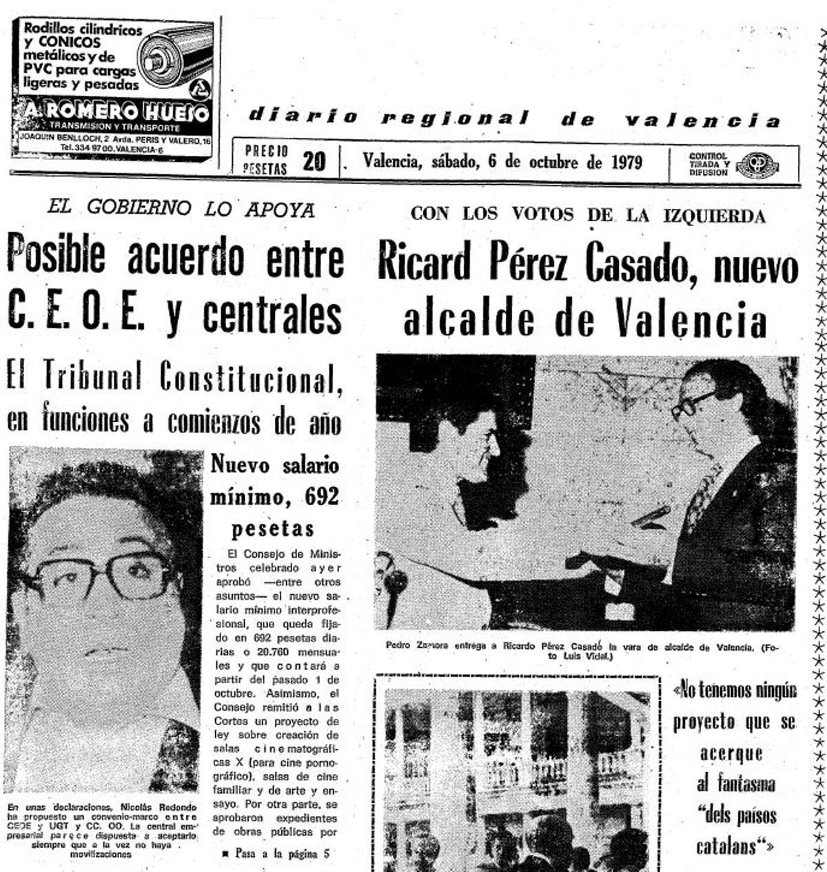 Portada de Levante del 6 de octubre de 1979.