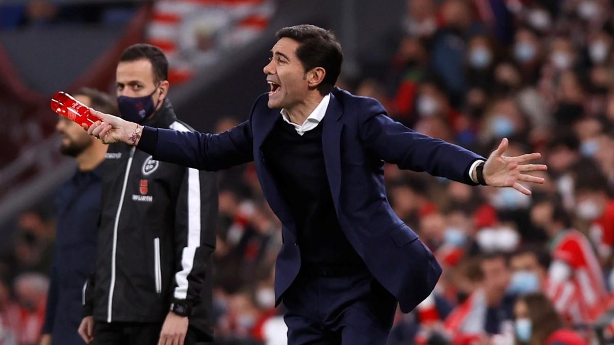 Marcelino, durante la semifinal en San Mamés