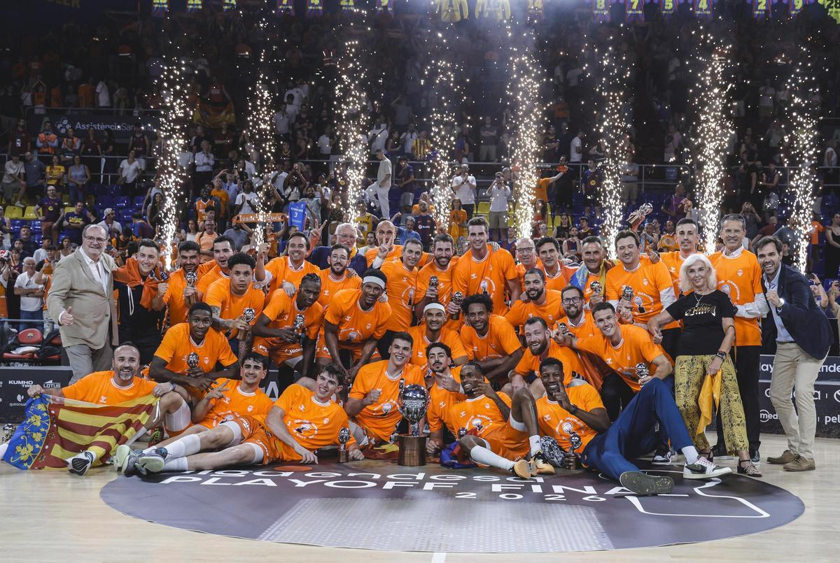 Celebración histórica de la segunda Liga Endesa ganada este miércoles en el Palau.