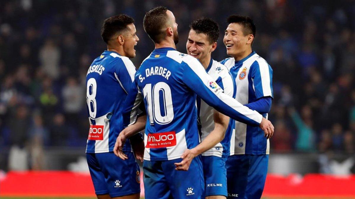 El Espanyol celebró la victoria en la jornada pasada ante el Rayo