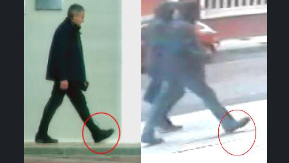 La Policía comparó la forma de andar y pisar del sospechoso (izquierda) con la del autor de los atracos (derecha, su huida tras asaltar un banco de Gijón).