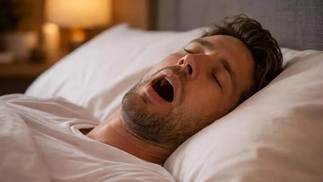 Un hombre durmiendo con la boca abierta.