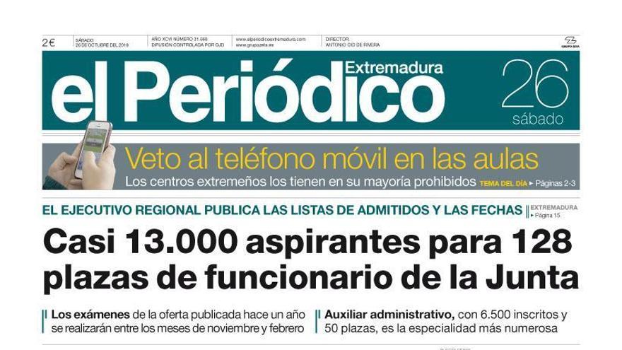 Esta es la portada de EL PERIÓDICO EXTREMADURA correspondiente al día 26 de octubre del 2019