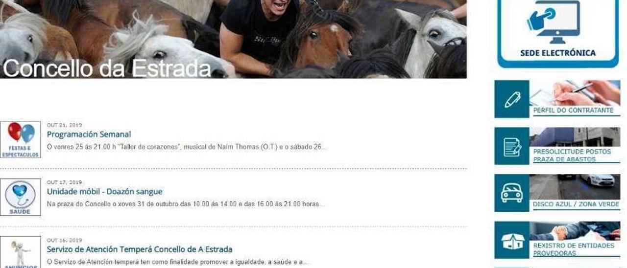 Imagen de como se ve la página web del concello estradense en el portal inicial.