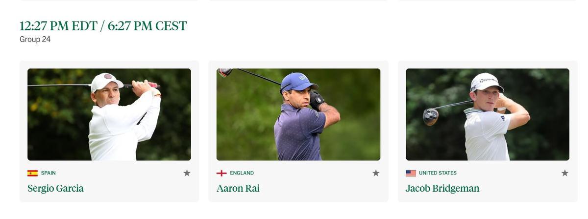 Sergi García comparte recorrido en su debut en el Masters de Augusta de este jueves con el inglés Aaron Rai y el estadounidense Jacob Bridgeman.