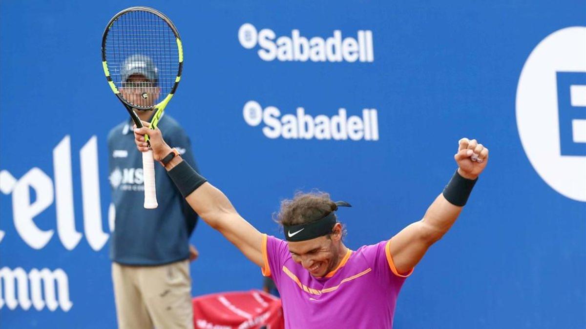 Rafael Nadal celebrando una victoria del Open Banc Sabadell