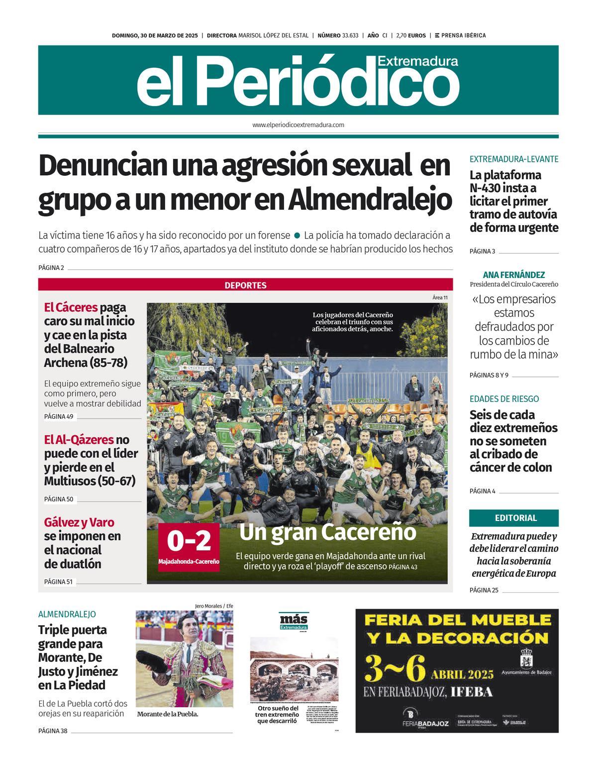 Consulta la portada correspondiente al día 30 de marzo de 2025