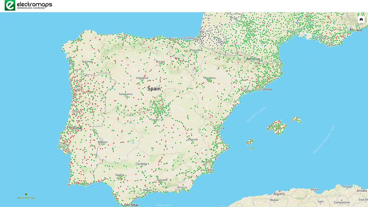 Mapa puntos recarga en España
