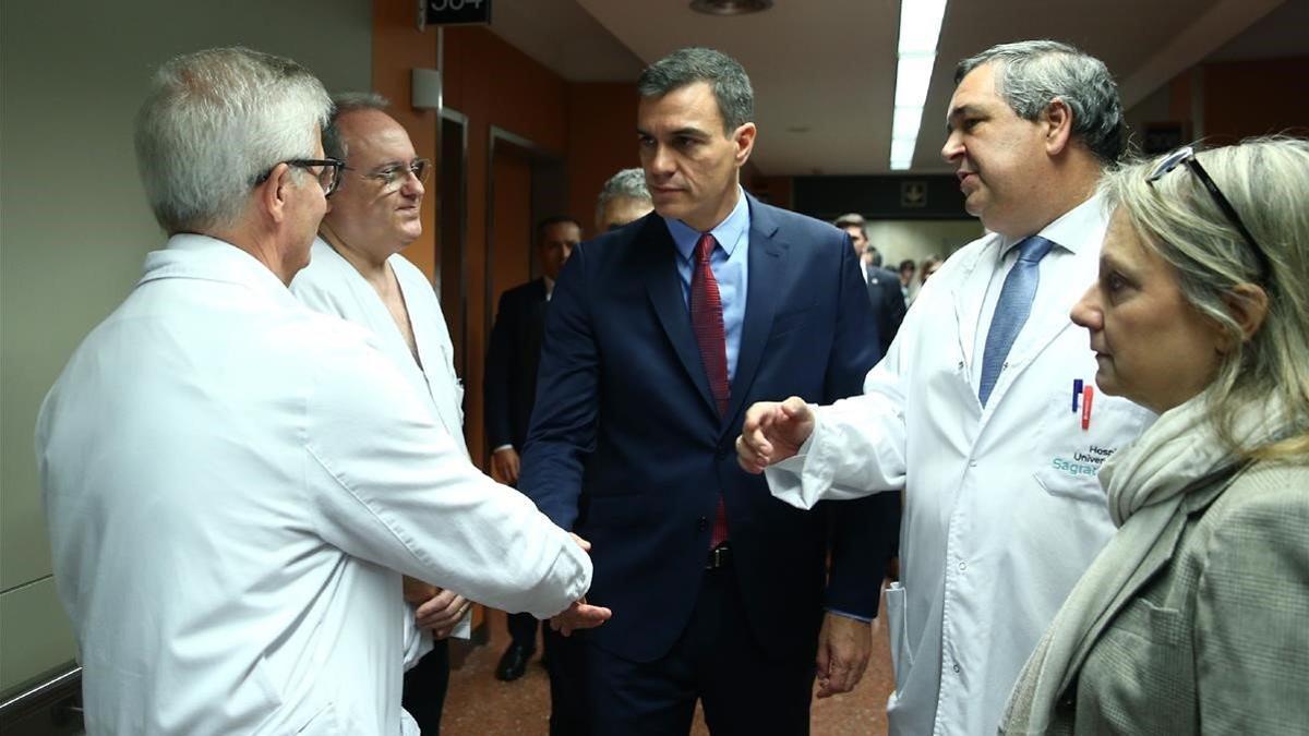 Pedro Sánchez, en su visita del 21 de octubre en el Hospital de Sant Pau.