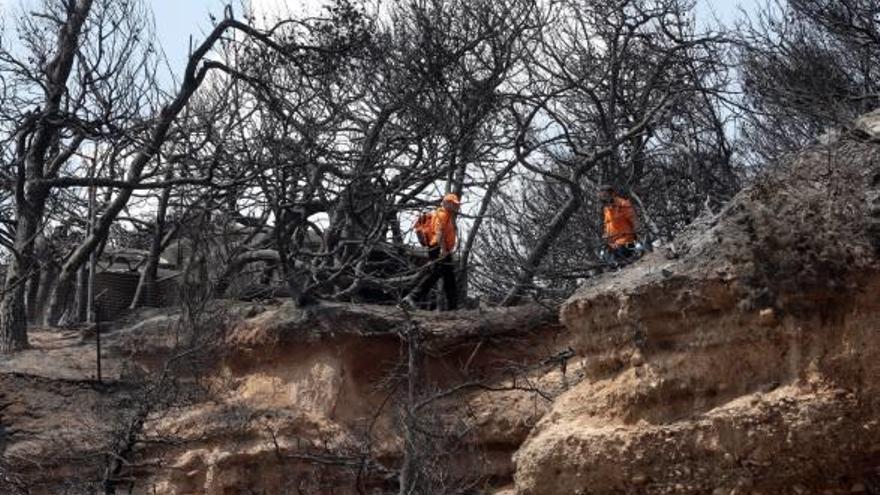 Personal de rescate busca a posibles víctimas por los incendio en Mati y Ática (Grecia).