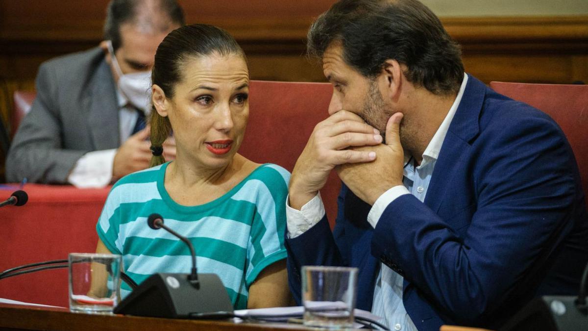 La exalcaldesa socialista Patricia Hernández, junto a su compañero José Ángel Martín en un pleno. | | ANDRÉS GUTIÉRREZ