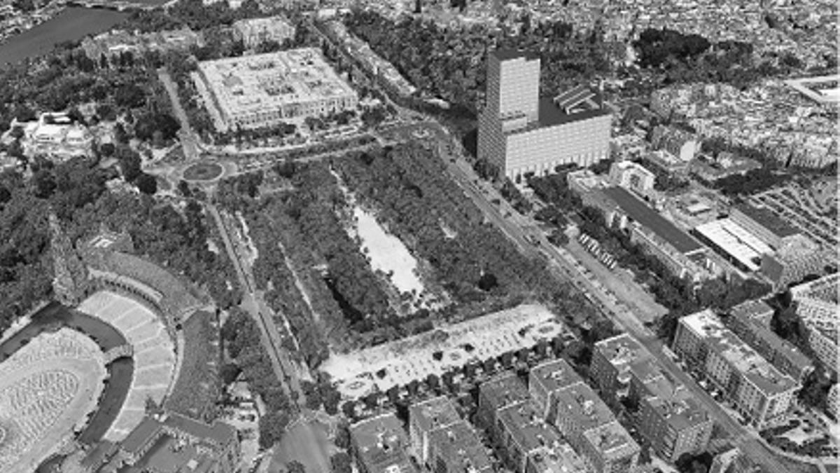 Recreación del proyecto 'Mira el Betis' sobre imagen de la ciudad actual
