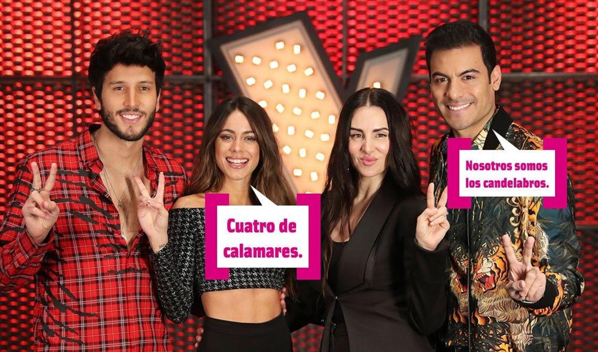 Sebastián Yatra, Tini Stoessel, Mala Rodríguez y Carlos Rivera en la promo de 'La Voz'