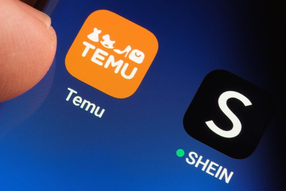 Los logos de las apps de Temu y Shein.