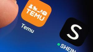 Los logos de las apps de Temu y Shein.