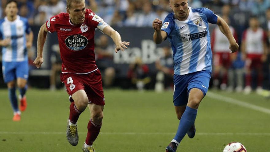 Ontiveros, en el último partido oficial que disputó con la camiseta del Málaga CF.