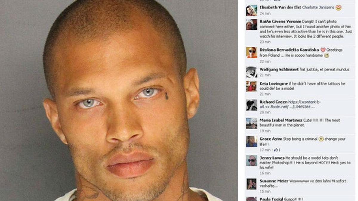 Jeremy Meeks, en la página de Facebook de la policía de Stockton, junto a algunos de los miles de comentarios.