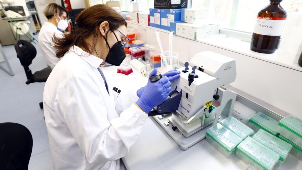 Una científica realiza pruebas en el Centro de Investigación Biomédica de Aragón (CIBA)