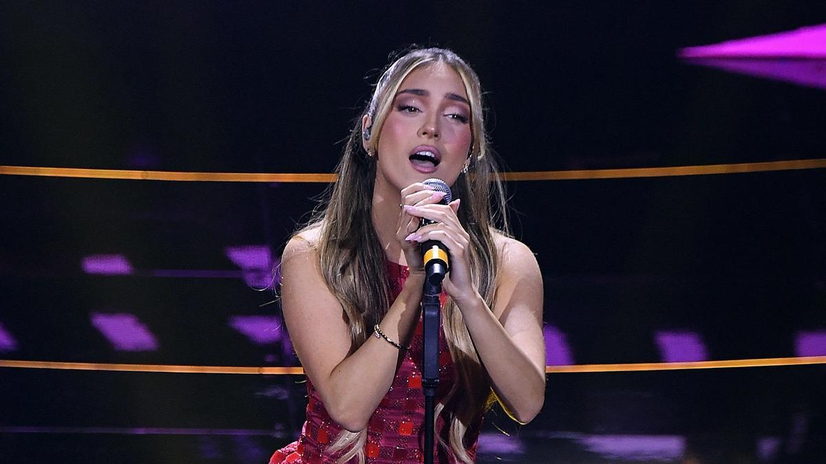 Ana Mena, durante su actuación en el Festival de Música de Sanremo.