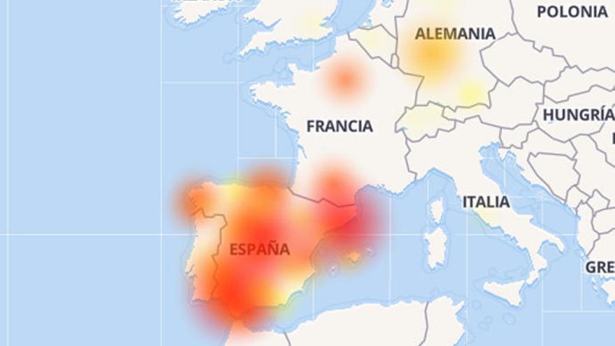 La caiguda de WhatsApp a Europa. Down Detector