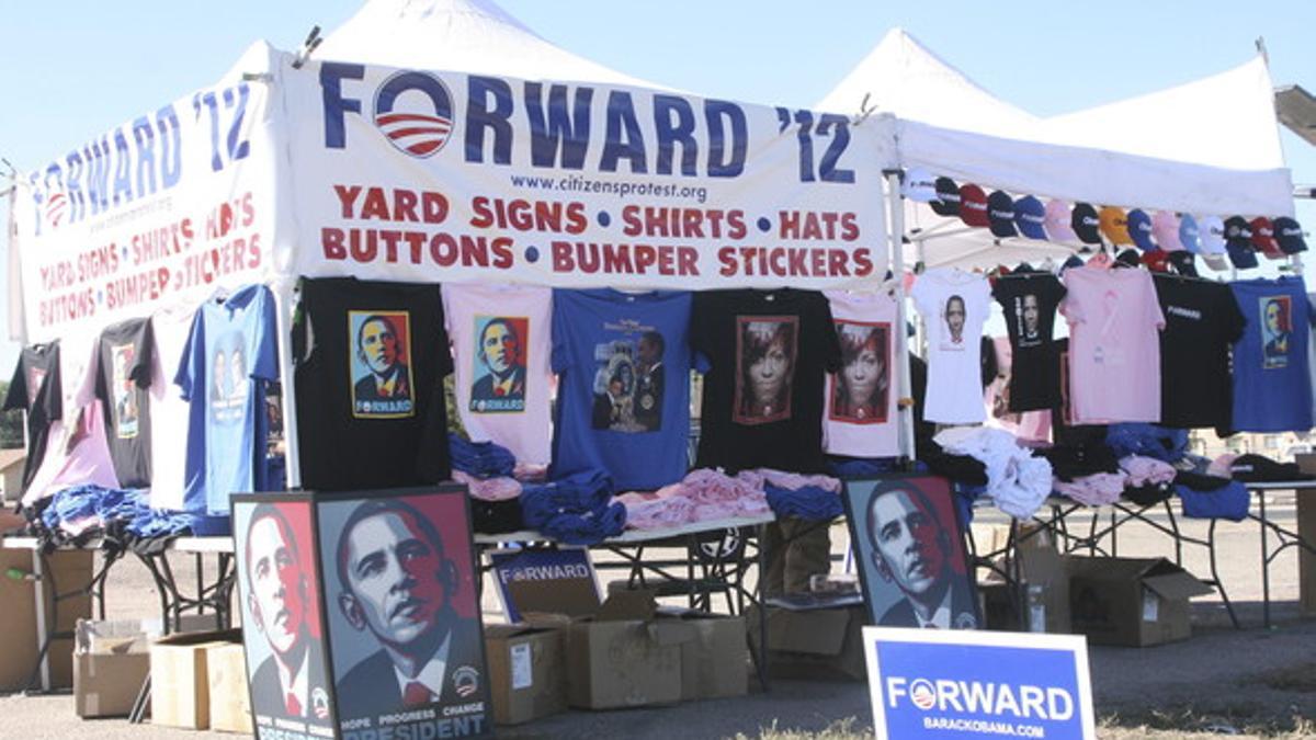 Vista de una tienda de campaña del mandatario de EEUU y aspirante a la reelección, Barack Obama, en Denver, Colorado.
