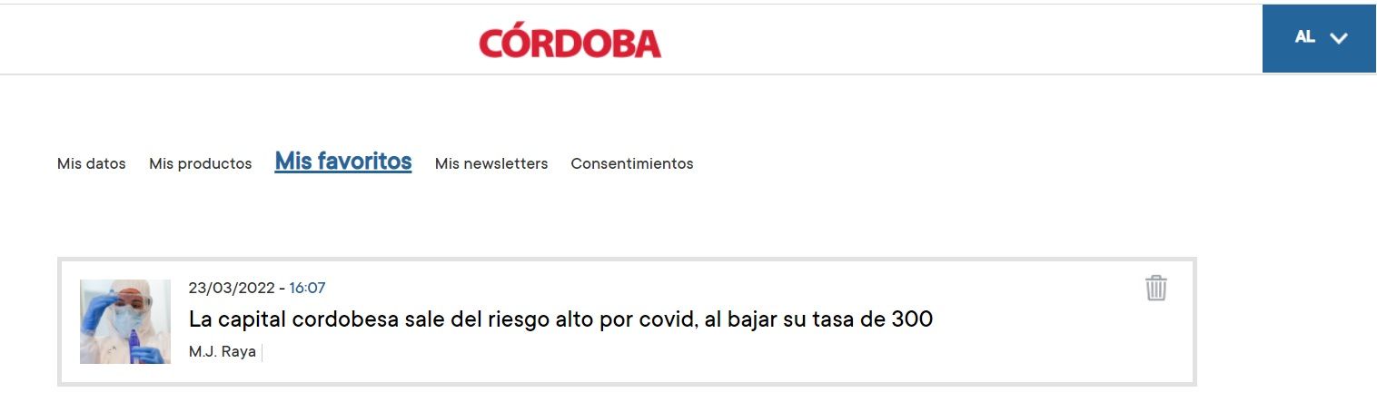 Desde el perfil, yendo a Mis Favoritos podrás acceder a todas las noticias guardadas