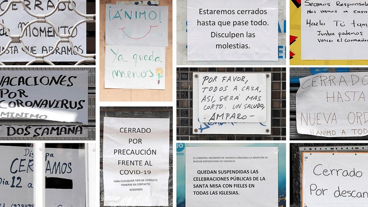 Carteles de negocios cerrados por el estado de alarma, en València