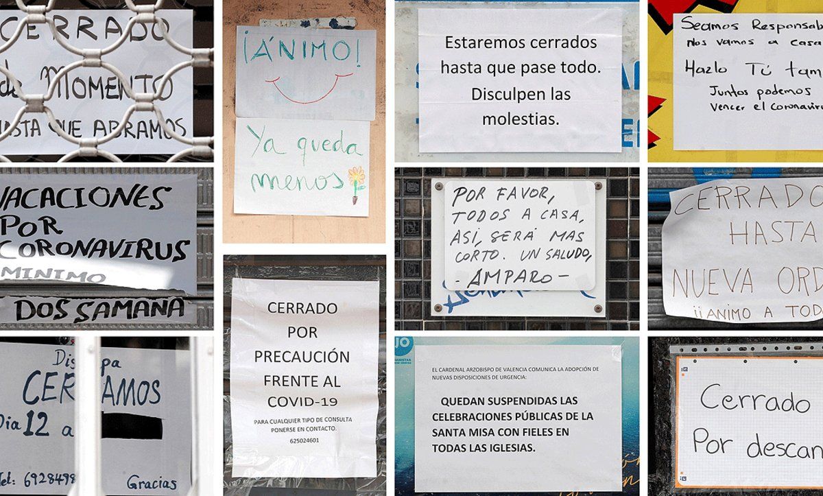 Carteles de negocios cerrados por el estado de alarma, en València