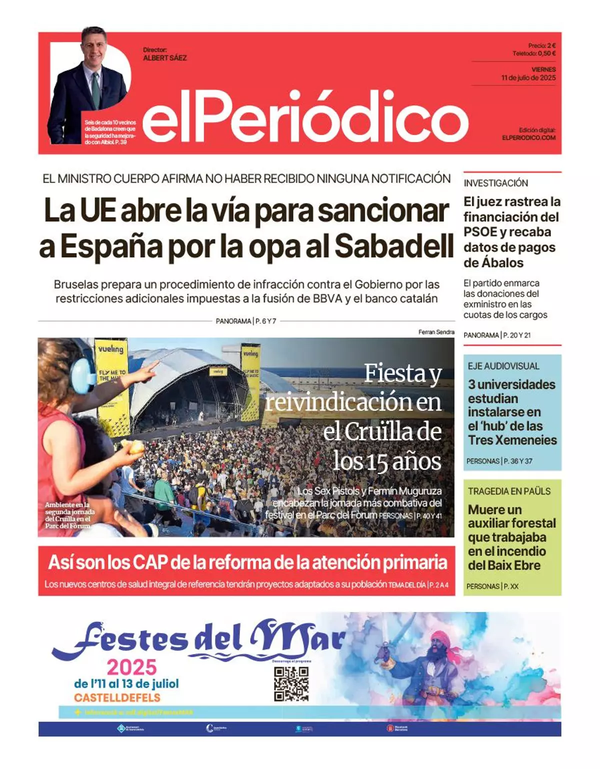 La portada de EL PERIÓDICO del 11 de julio de 2025