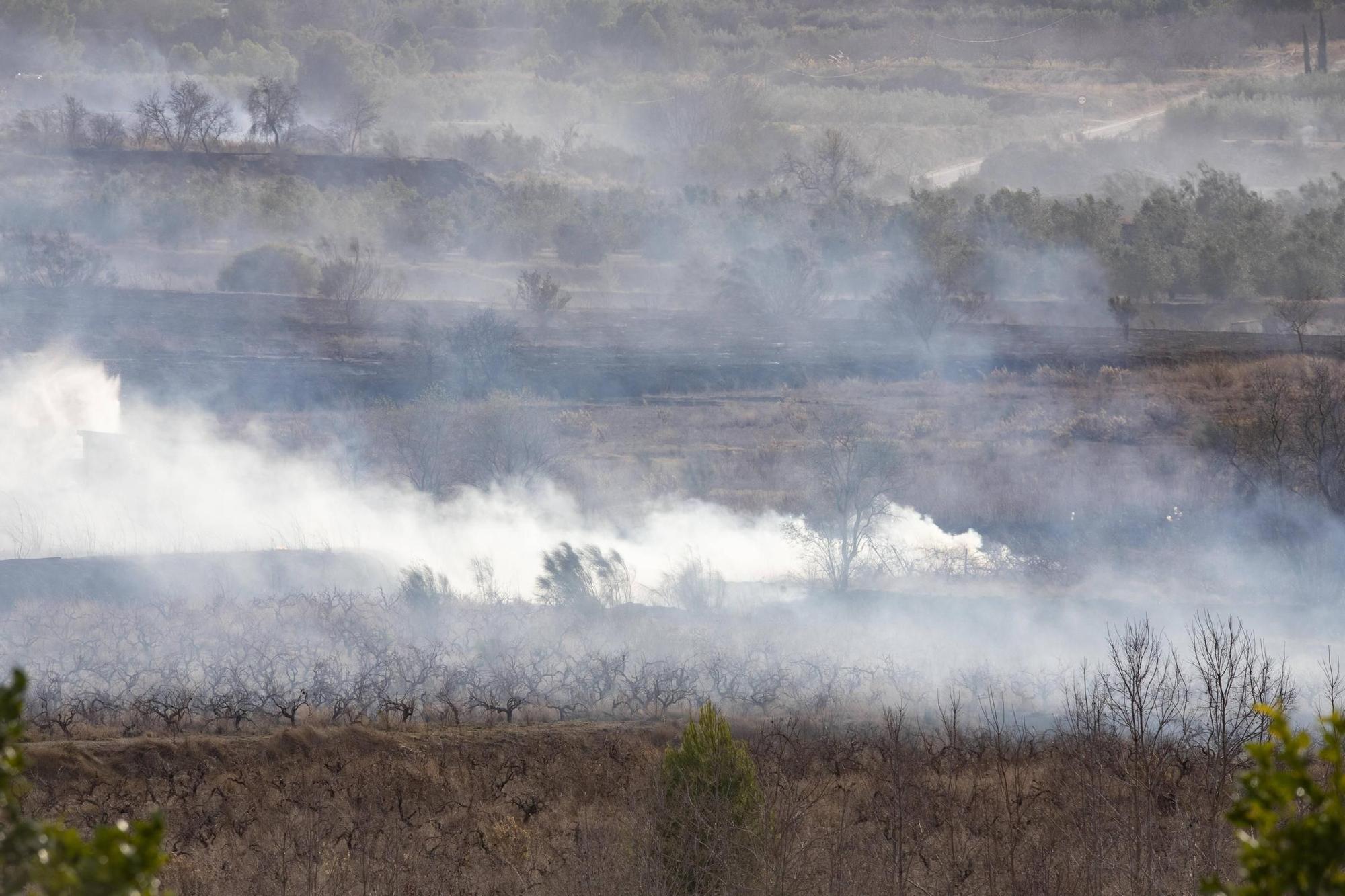 Movilizan varios medios aéreas para extinguir un incendio cercano a una pirotecnica en Bèlgida