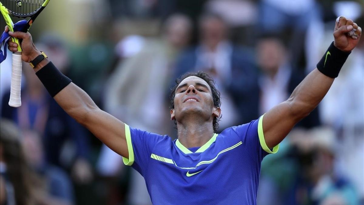 Nadal celebra la victoria ante Thiem.