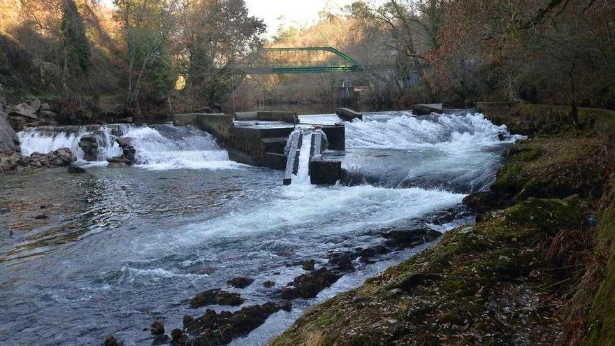 La presa de Monte Porreiro, donde está la captación urbana, presentaba ayer un caudal de algo más de 5.000 litros por segundo. // G. Santos