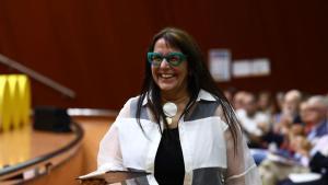 Marta Aymerich, en la asamblea de Abacus tras ser elegida presidenta