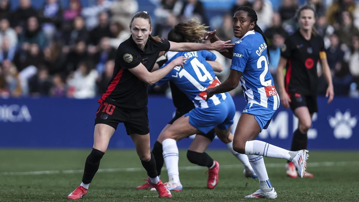 Daniela Caracas, durante un partido del Espanyol ante el Barcelona