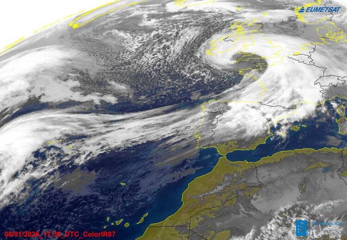 Imagen de satélite que facilita en su web MeteoGalicia, a hora de la entrada del frente "Goretti".