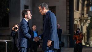 Pedro Sánchez y Pere Aragonès, el pasado mes de diciembre, en Barcelona, antes de la inauguración del superordenador MareNostrum5.