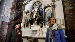La Santina de la Basílica de Gijón estrena manto verde: "La idea es conseguir próximamente el blanco para tener todos los colores litúrgicos"