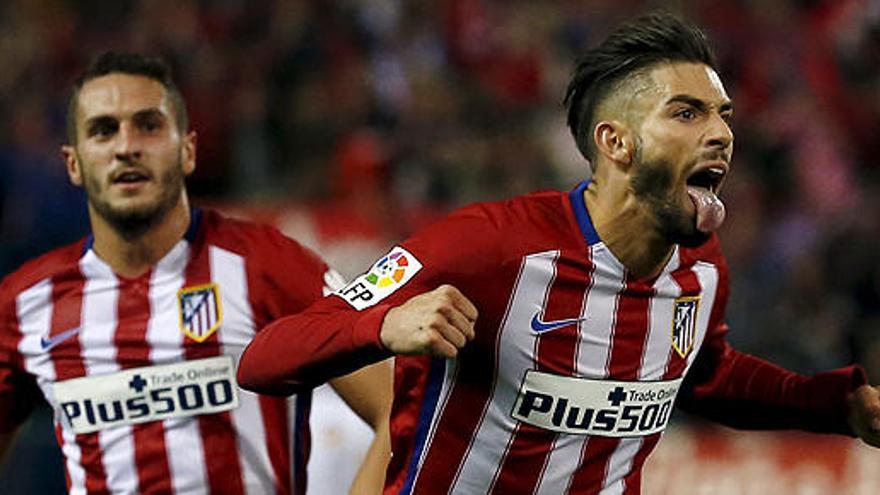 Carrasco celebra su gol ante el Valencia.