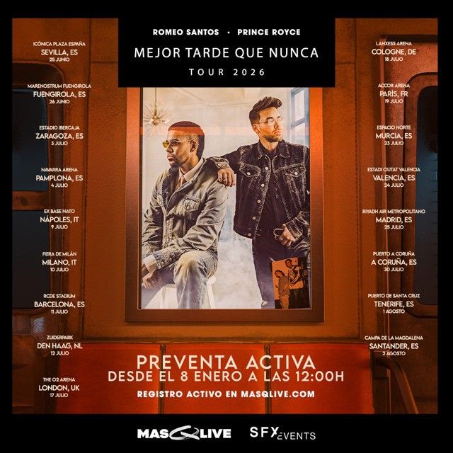 Cartel de la gira europea de Romeo Santos y Prince Royce.