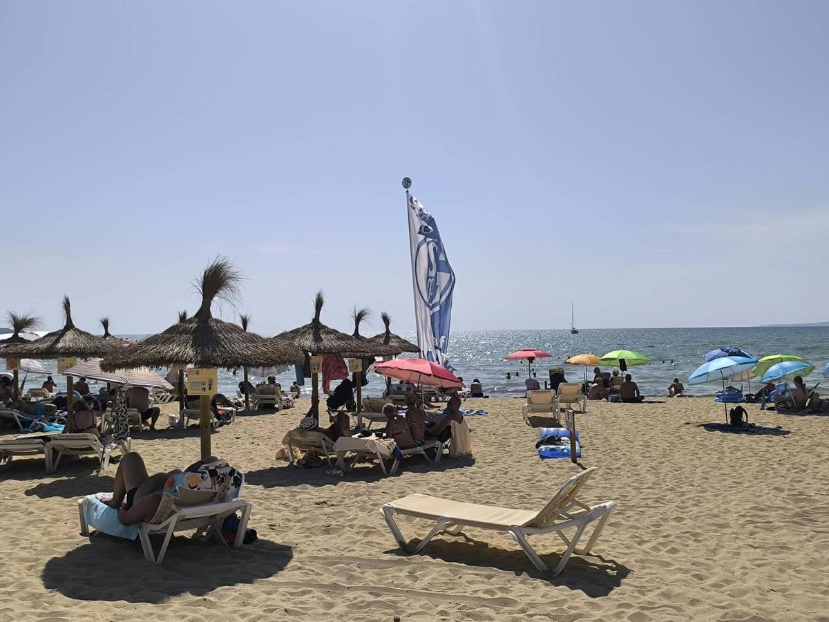 Bandera del Schalke 04 en la arena de la Playa de Palma.