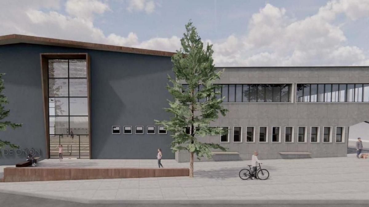 Recreación virtual del exterior del polideportivo de Oñón tras la reforma integral a la que será sometido.  | LNE
