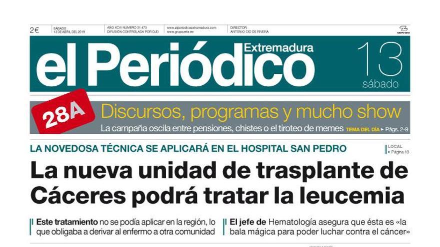 Esta es la portada de EL PERIÓDICO EXTREMADURA correspondiente al día 13 de abril del 2019