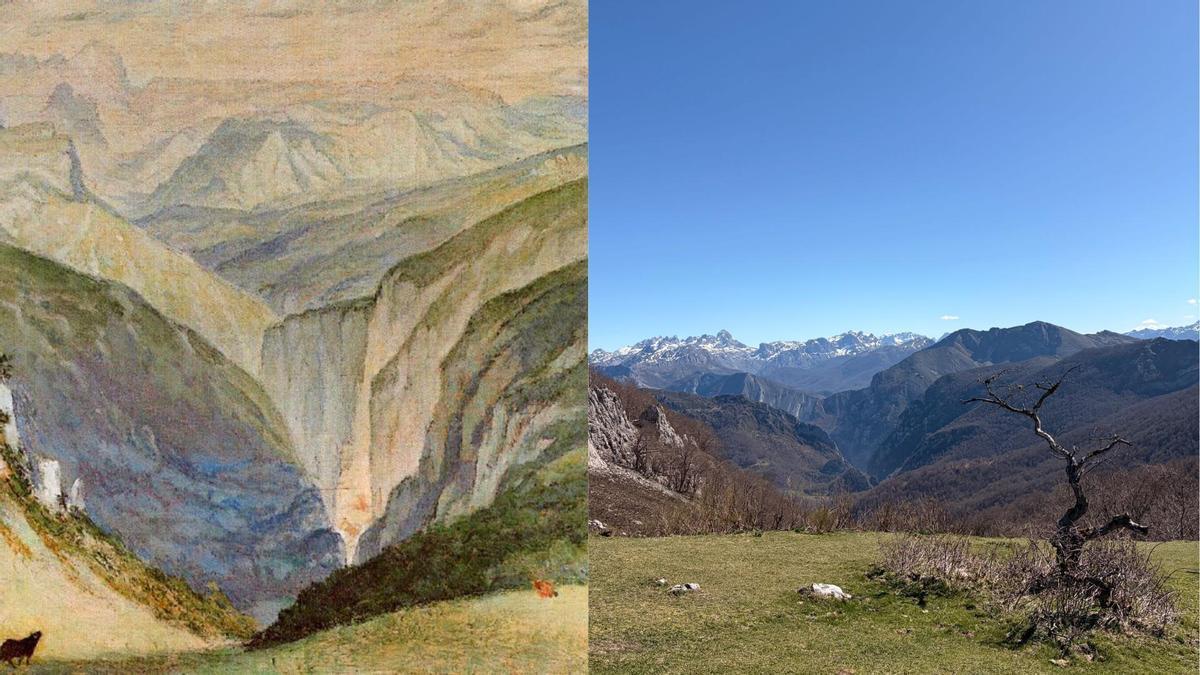A la izquierda, el cuadro de «El torito» con el mismo paisaje que se observa en la foto de la derecha.