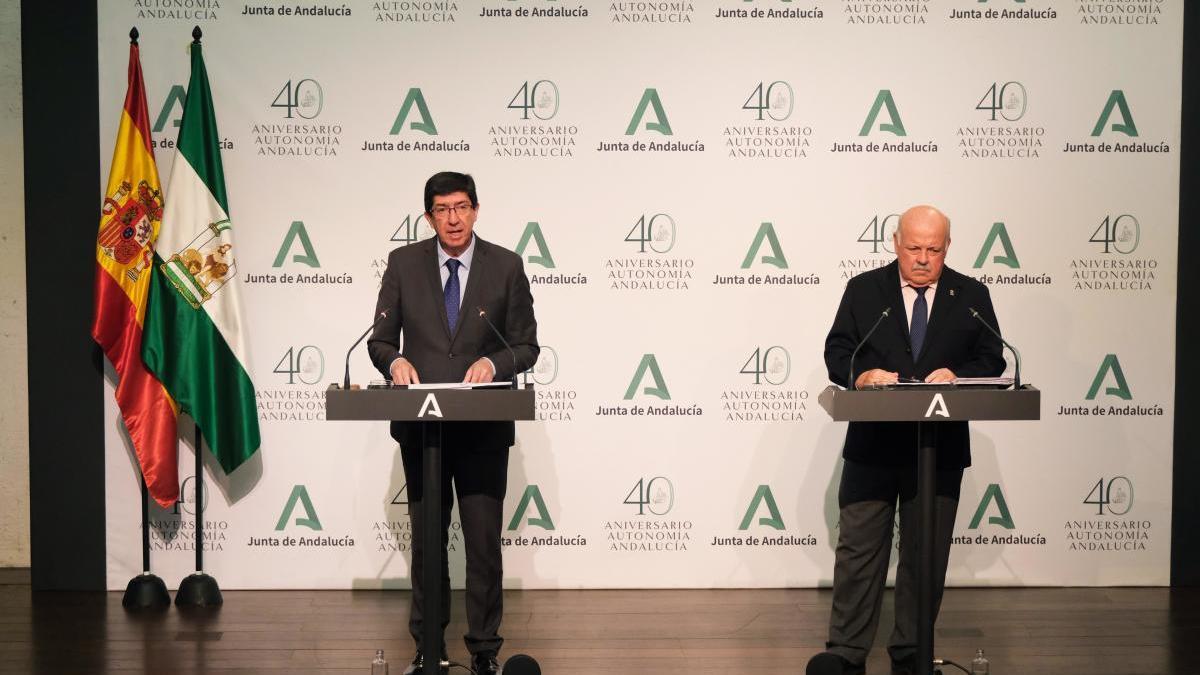 Juan Marín y Jesús Aguirre, en la comparecencia de ayer.