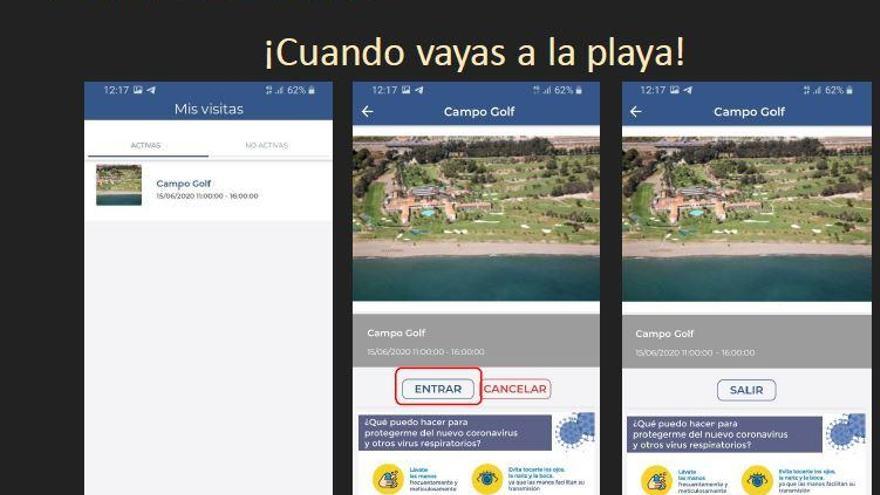 Imagen de las opciones que ofrece la app en cuanto al aforo de las playas.