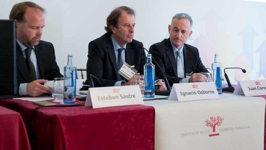 Desde la izquierda, Esteban Sastre, Ignacio Osborne (presidente del IEF) y Juan Corona, ayer en Madrid.