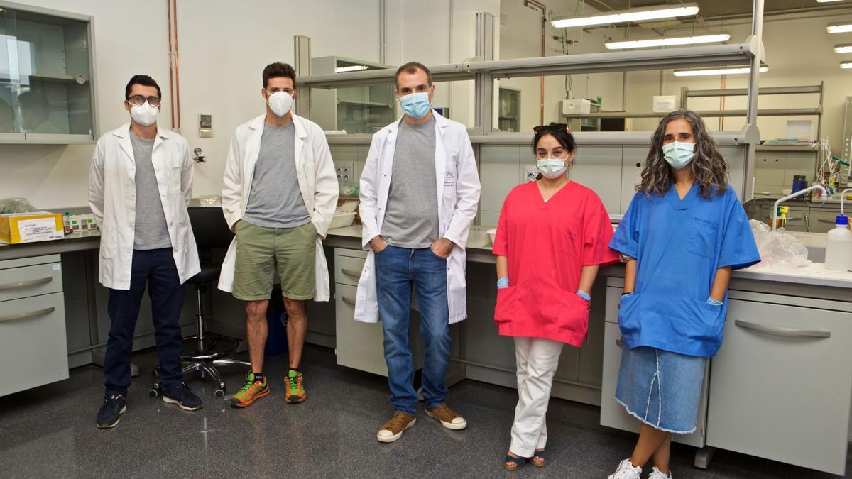 Maestre Gil en el Laboratorio de Ecología de Zonas Áridas y Cambio Global de la UA junto a parte de su equipo de investigación.