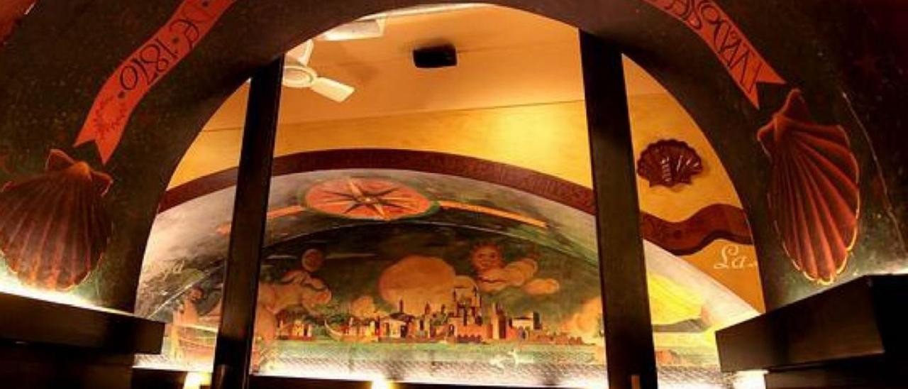 El mural del local de la calle Olmos durante el funcionamiento del restaurante.