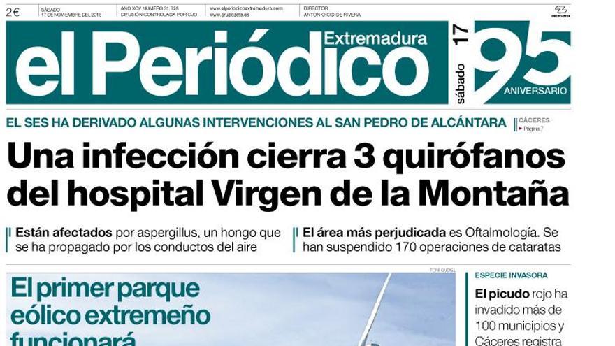 Esta es la portada de EL PERIÓDICO EXTREMADURA correspondiente al día 17 de noviembre del 2018